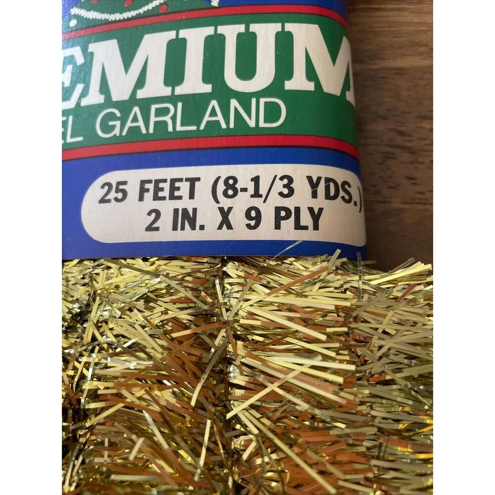 25 Feet NOS Gold Christmas Tinsel Garland Premium Christmas Made USA 2” New Old